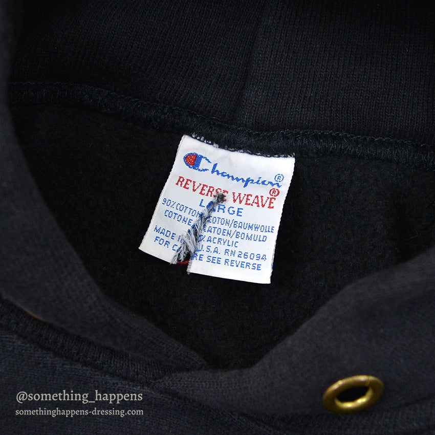 1990's CHAMPION DARK NAVY BLANK REVERSE WEAVE SWEAT PARKA... LARGE