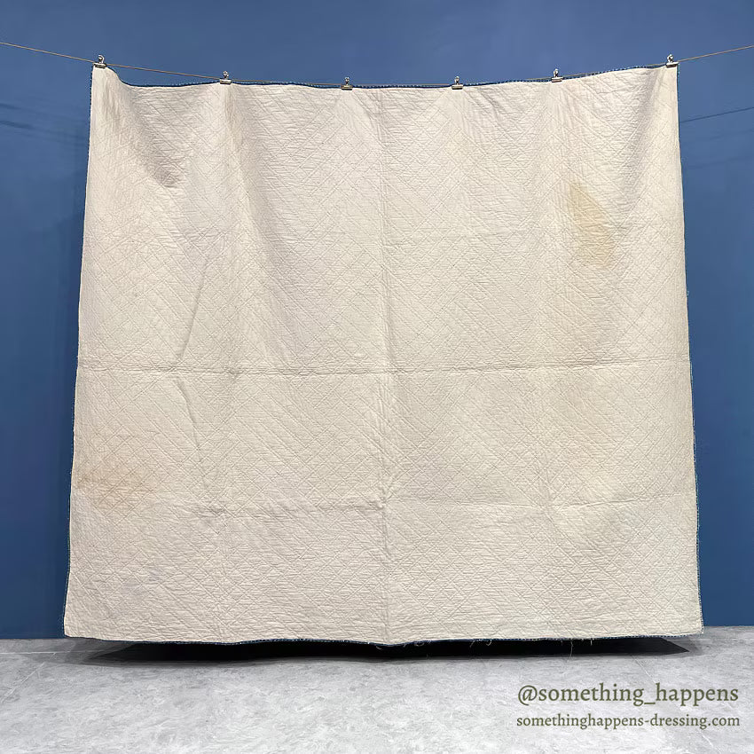 ANTIQUE INDIGO CALICO PATCHWORK QUILT BEAUTIFUL FADED... 196cm/164cm