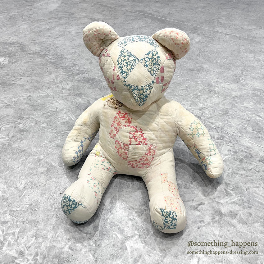 ANTIQUE CALICO PATCHWORK QUILTED TEDDY BEAR BIG...