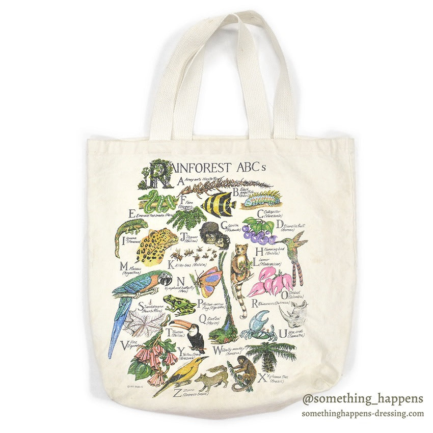 1990's STUDIO Q RAINFOREST ABC's PRINT CANVAS TOTE BAG...