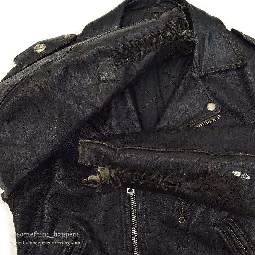 1950's INDIAN MOTOR CYCLE PAINTED DOUBLE RIDERS JACKET ... Fits like 38