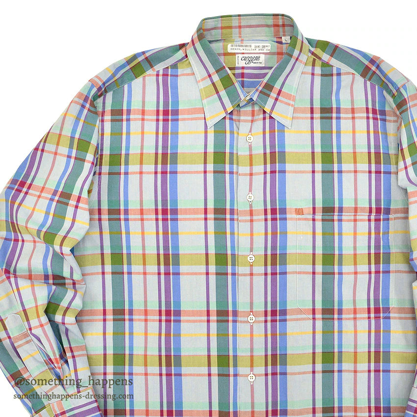 ~1980's CUZZENS PLAID COTTON DRESS SHIRT MADE IN IATLY 2 ... L
