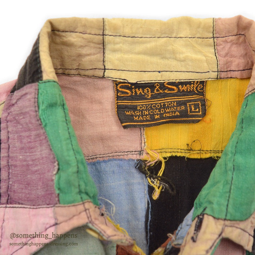 1970's SING & SMILE INDIA MADRAS CRAZY PATCHWORK SHIRT ... L