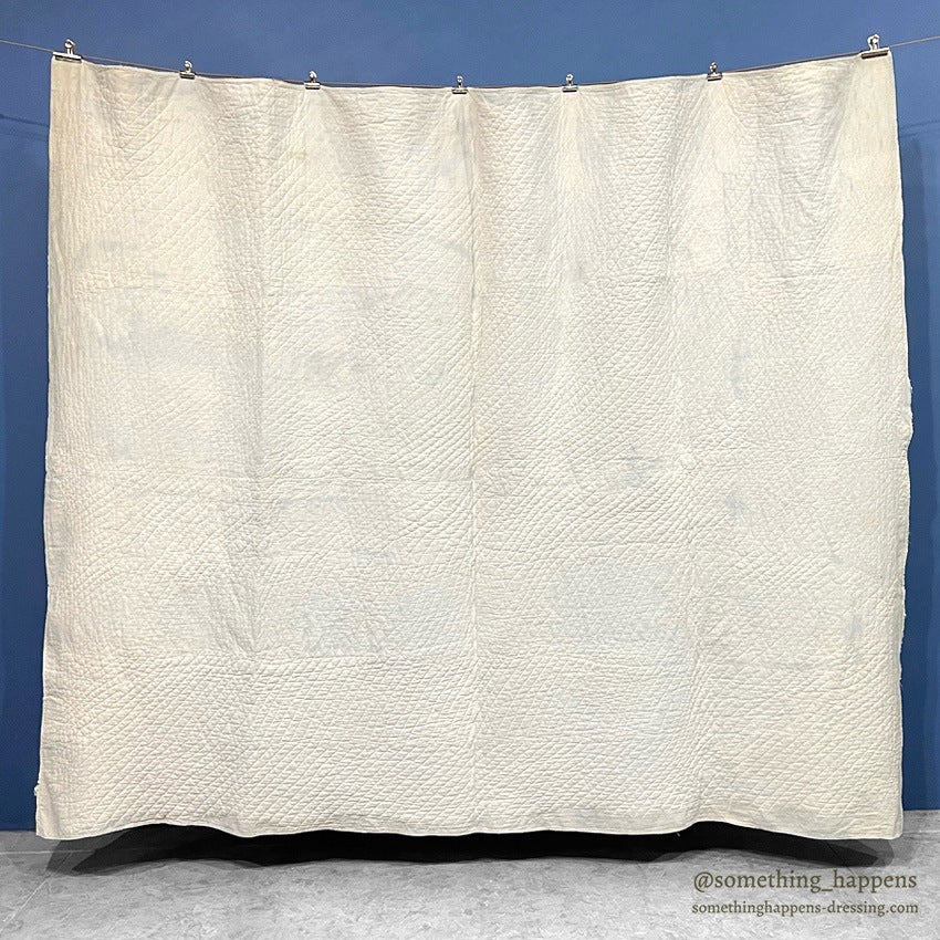 ANTIQUE EIGHT POINT STAR INDIGO CALICO PATCHWORK QUILT... 202cm/168cm