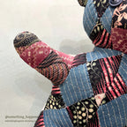 ANTIQUE CALICO PATCHWORK QUILTED TEDDY BEAR / STAND...