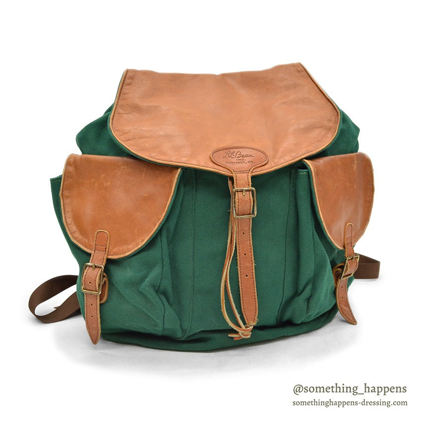 ~1980's LLBEAN GREEN CANVAS / BROWN LEATHER BACK PACK...