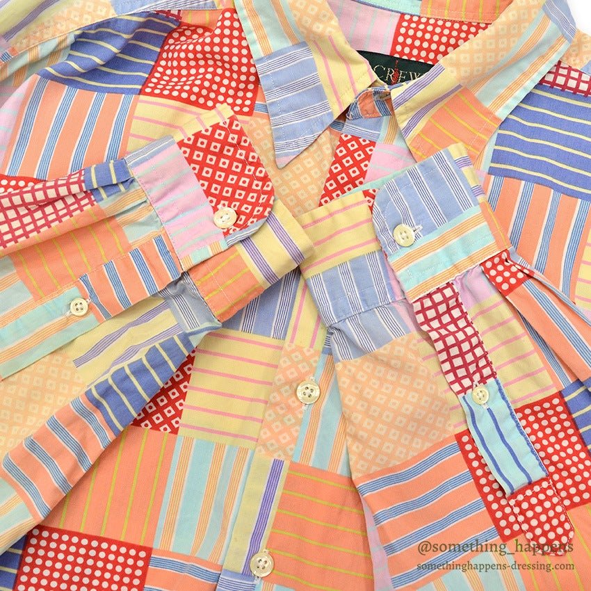 1990's J.CREW PRINT PATCHWORK SHIRT / NICE COLOR ... M
