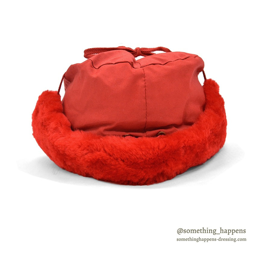 1960's EDDIE BAUER MOUTON FUR DOWN HAT / HUNTER'S RED...XL
