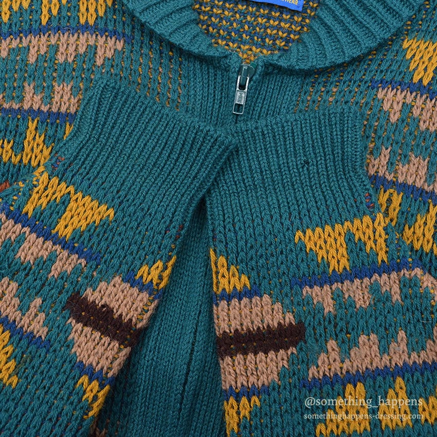 ~1980's PENDLETON NATIVE PATTERN ZIP-UP WOOL CARDIGAN... M