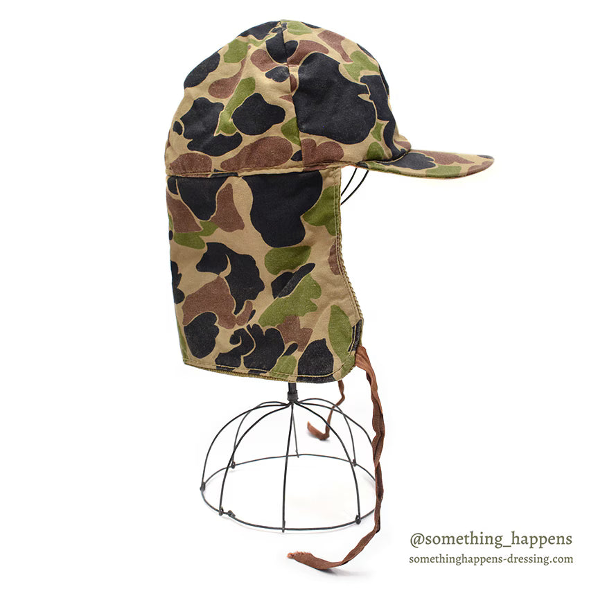 1960's LLBEAN DUCK HUNTER CAMO HUNTING CAP WITH NECK FLAP...