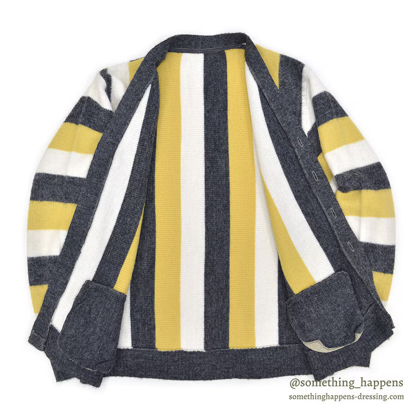 1960's STRIPED YELLOW/WHITE/GRAY KNIT CARDIGAN ...