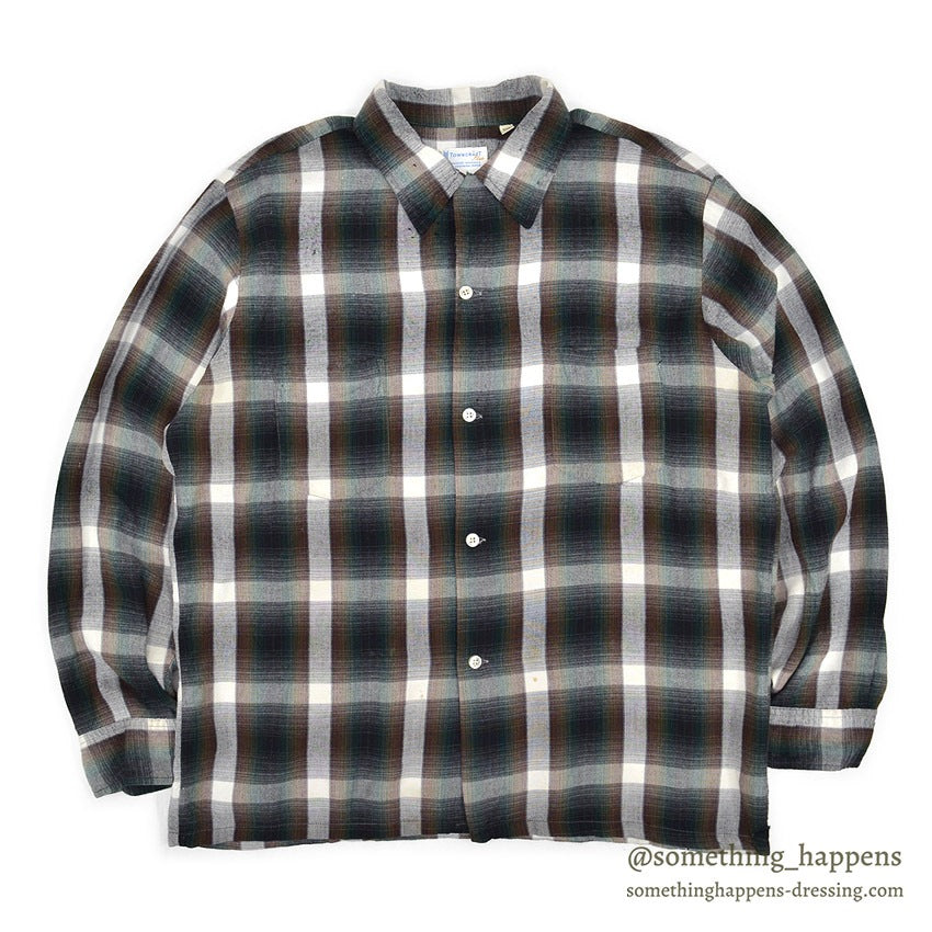1960's TOWNCRAFT GREEN OMBRE PLAID RAYON SHIRT...L