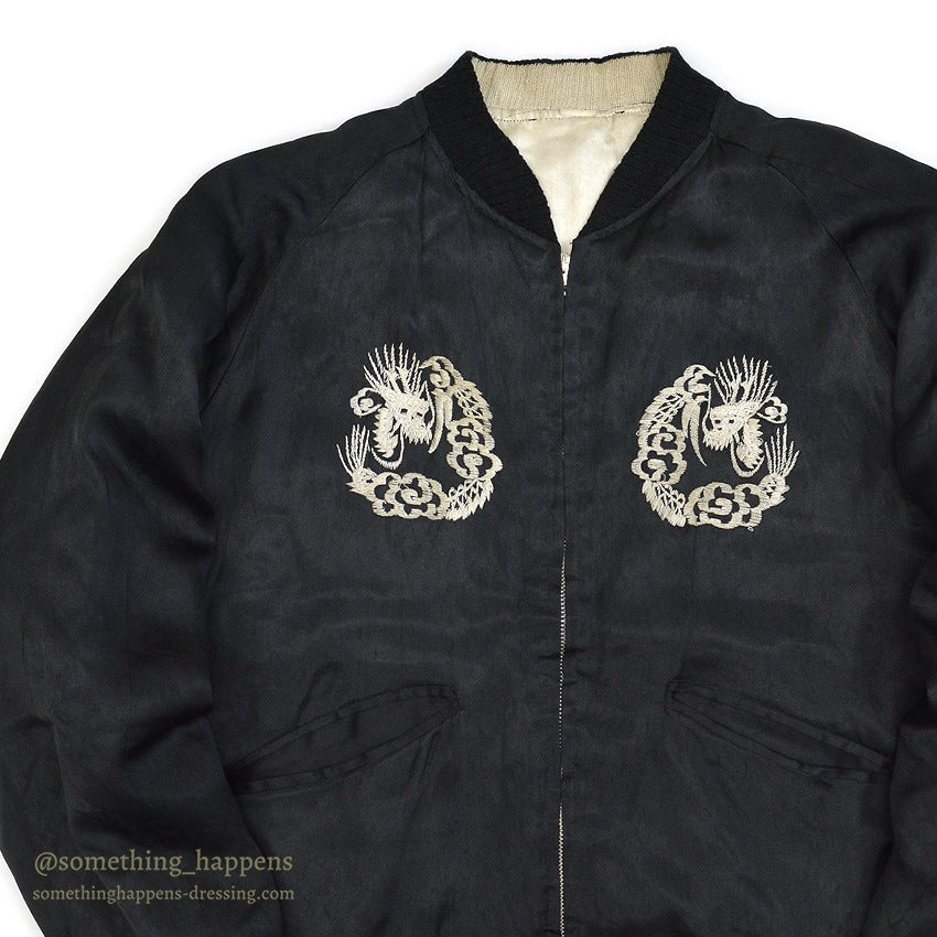 1950's JAPAN SOUVENIR JACKET スカジャン ALL BLACK TTSジッパー ...