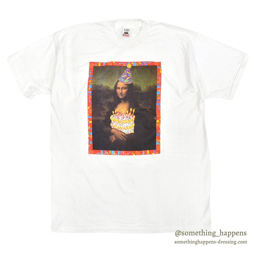 1990's DEADSTOCK FRUIT OF THE LOOM MONA LISA BIRTHDAY ART PRINT T-SHIRT ... XL