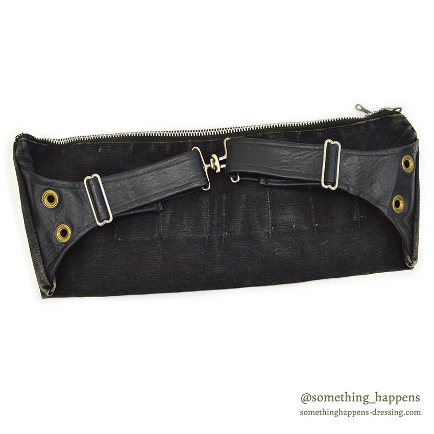 ~1970's OLD BLACK COTTON / LEATHER HUNTING BAG...
