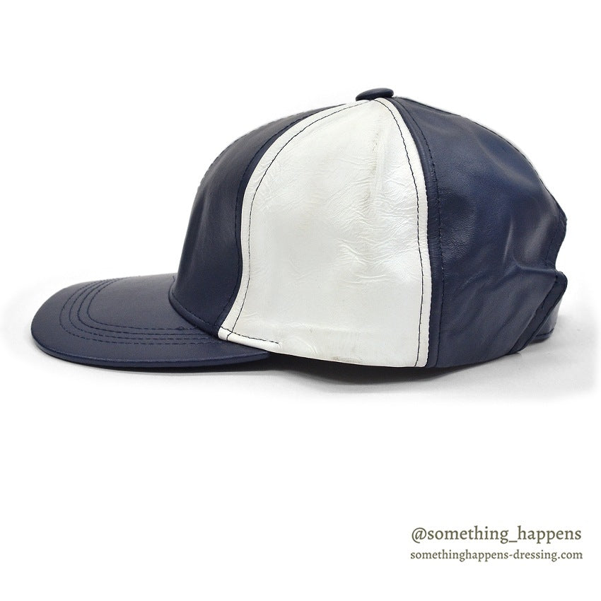 1990's NAVY/WHITE LEATHER PANEL CAP...