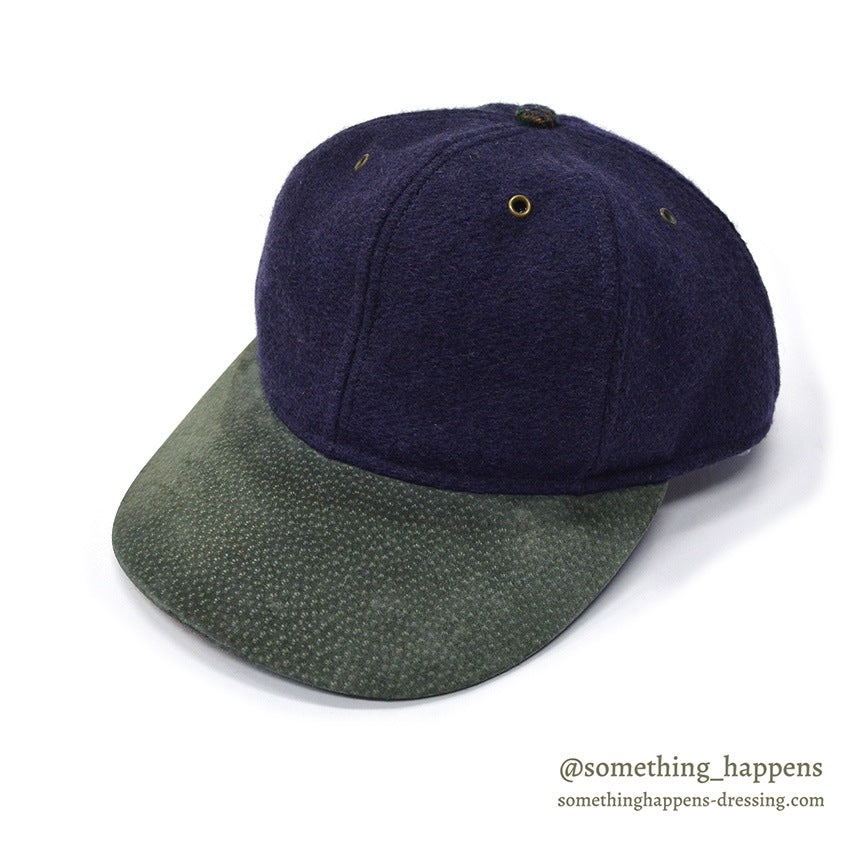 1990's LAKE OF THE ISLES NAVY WOOL / SUEDE LEATHER CAP... L