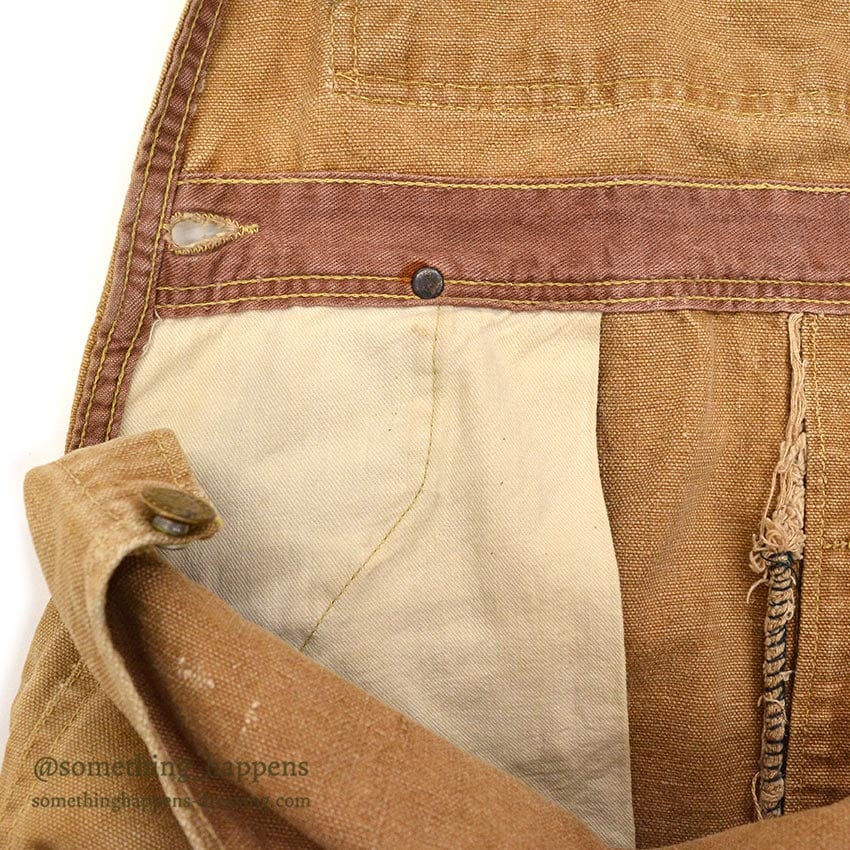 1940's~ CARHARTT DUCK DOUBLE KNEE OVERALL UNLINED / PAINT SPLATTER VIBE ... W36/L27