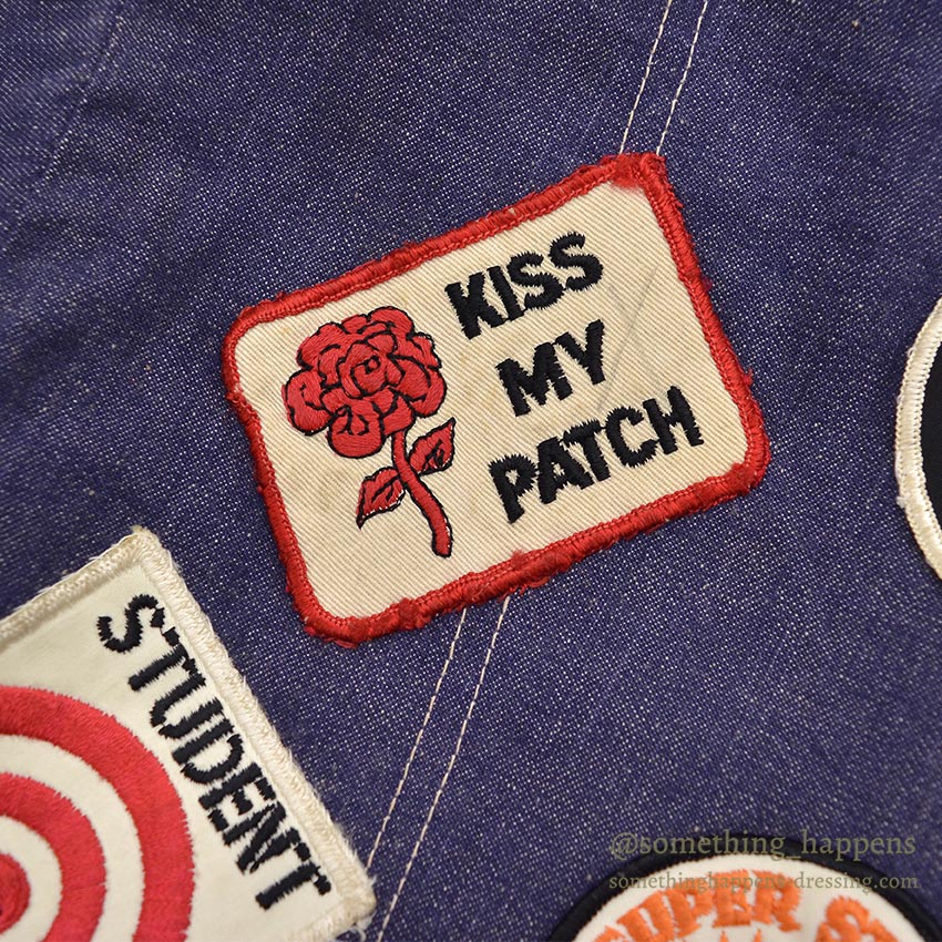 1970's DELUXE SPORTSWEAR VAD DYED DENIM JACKET / LOTS OF PATCHES ... M