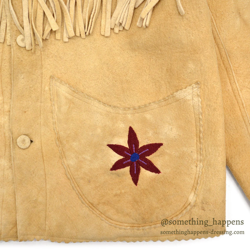 1920's~ NATIVE AMERICAN EMBROIDERY FRINGE ELK LEATHER JACKET / Extremely Rare...