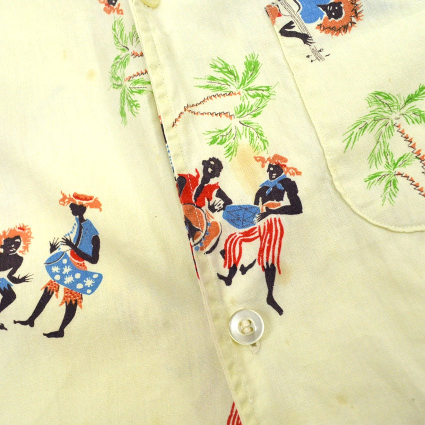 60's Sportswear Black Print Italian Collar Aloha Shirt...