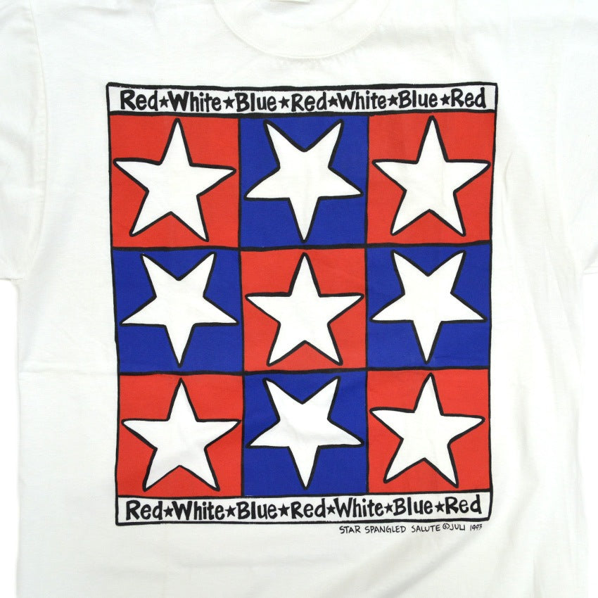 90's~ Deadstock juli Red White Blue Star T-shirt... L