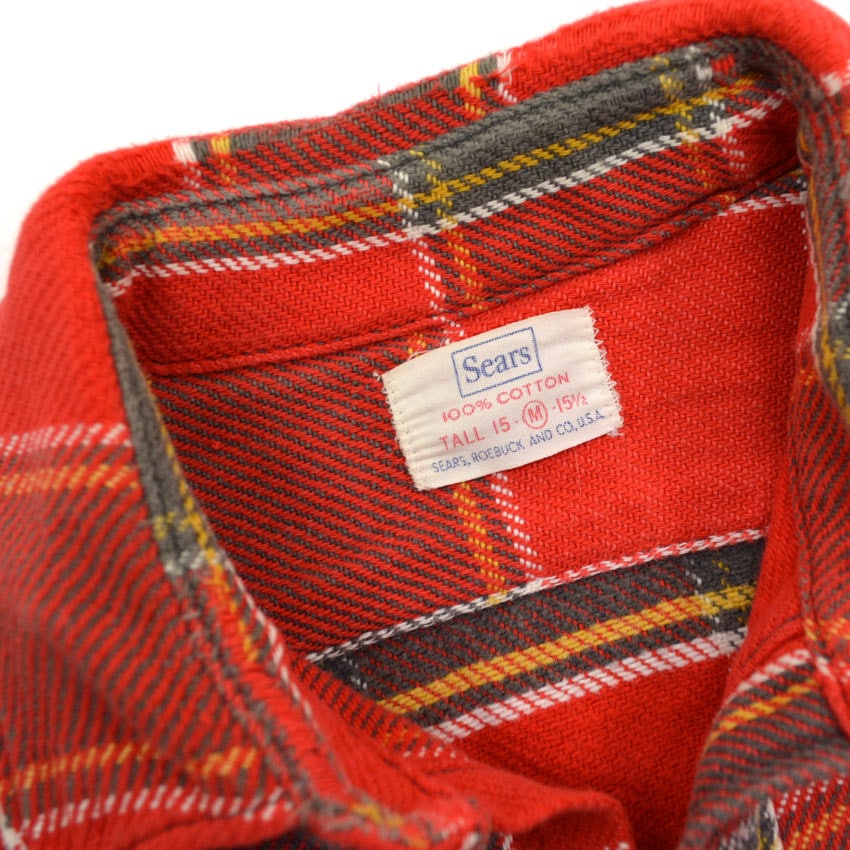 60's Sears Print Tag Flannel Shirt... M TALL