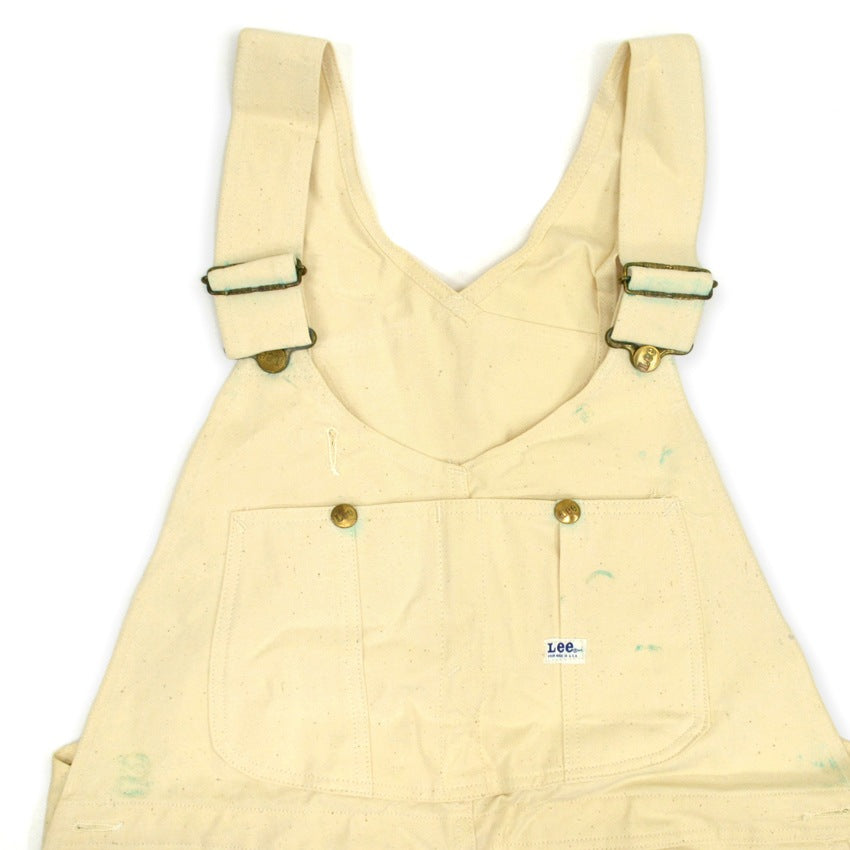 1970s Deadstock Lee Off-White Overalls, Double Knee, with Apron, Lot.C44SB ... W40 L30