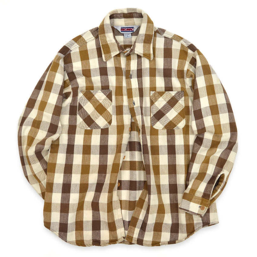 1980's BIGMAC BROWN & WHITE FLANNEL SHIRT...L