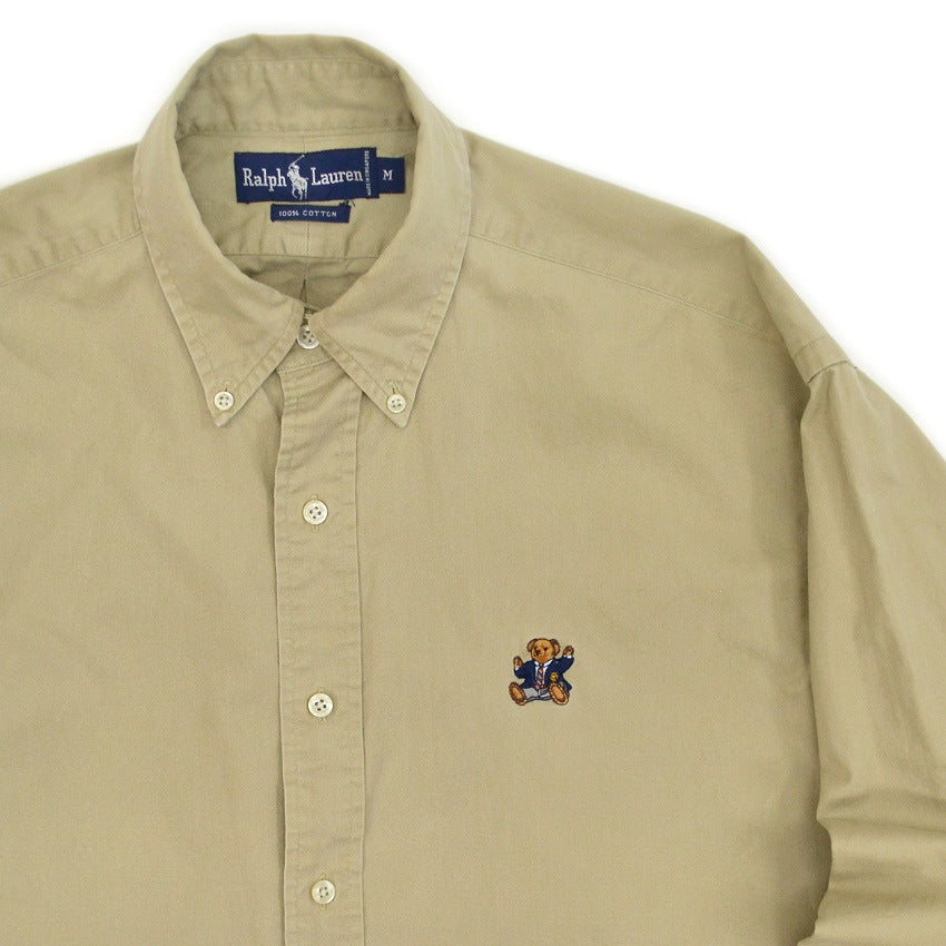 〜1990's Polo by Ralph Lauren ポロベア刺繍 B/D SHIRT KAHKI ... M