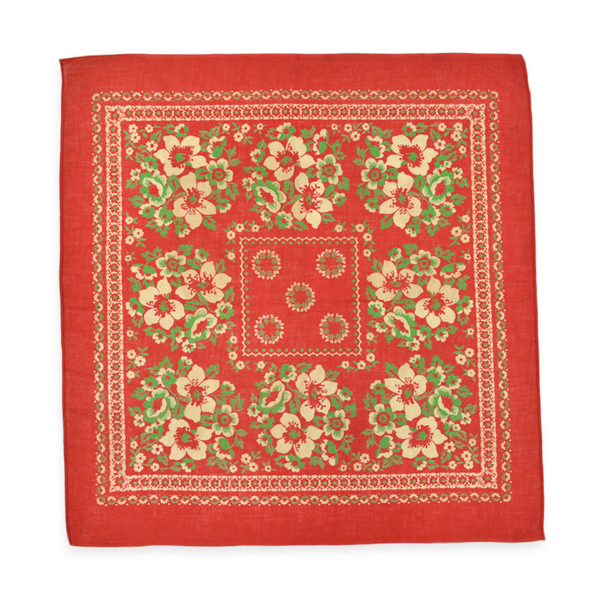 1920's~ DEADSTOCK FLORAL TURKEY RED BANDANA...