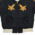 1940s- JAPAN SOUVENIR JACKET (Sukajan) - Black with gold embroidery of tiger, eagle, and dragon - YKK zipper...