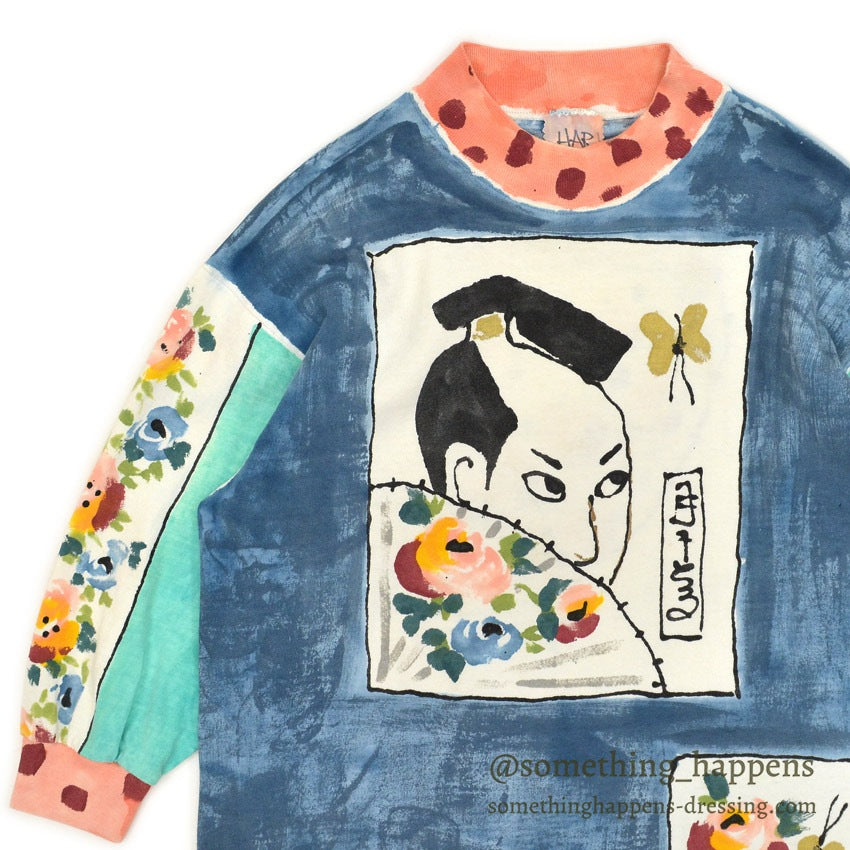 1990's COTTON DELUXE HARI '95 HAND PAINT ART M/S T-SHIRT ... L