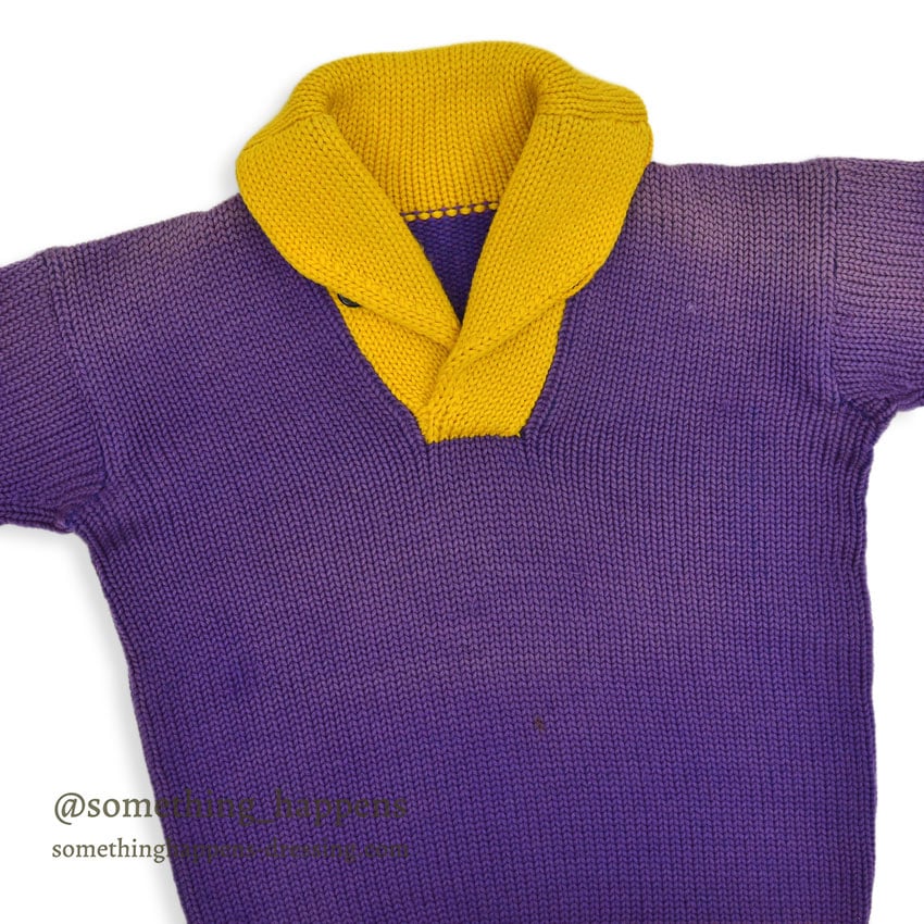 1930's~ TWO TONE SHAWL COLLAR PULLOVER WOOL SWEATER...