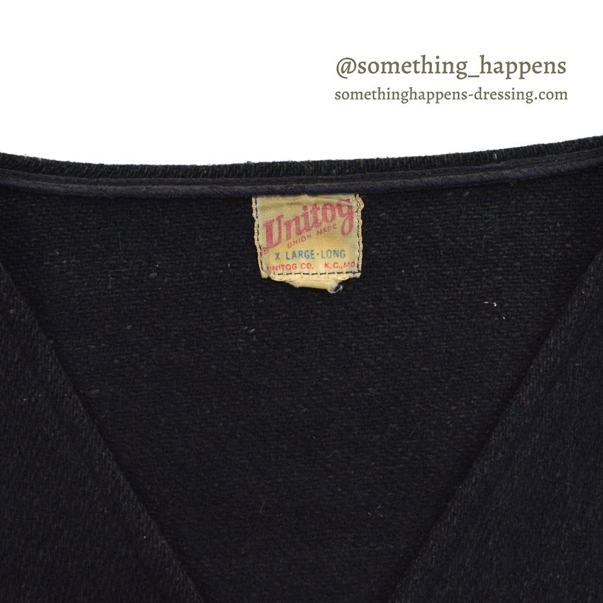 ~60's UNITOG BLACK ZIP UP WOOL JACKET...X-LARGE LONG