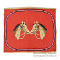 OLD TWO HORSE EMBROIDERY RUG... 102cm×86cm