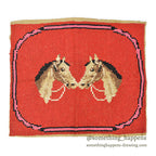 OLD TWO HORSE EMBROIDERY RUG... 102cm×86cm