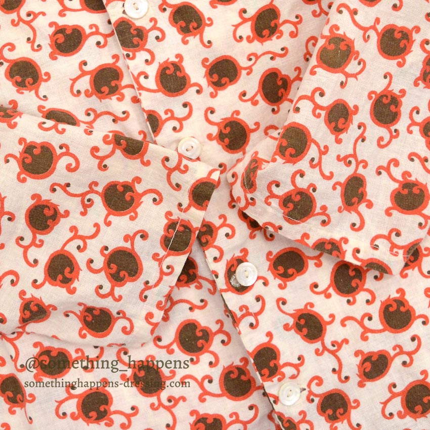 1950's DECORATIVE PATTERN PRINT COTTON PAJAMAS SHIRT & PANTS...