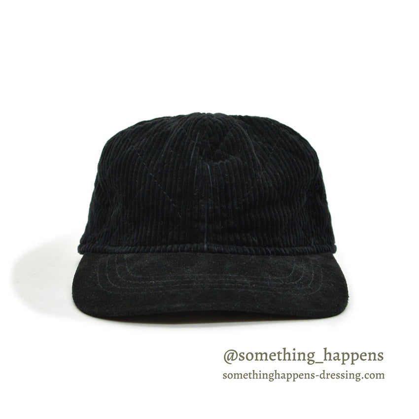 1990's EDDIE BAUER QUILTED CORDUROY & SUEDE JET BLACK CAP...