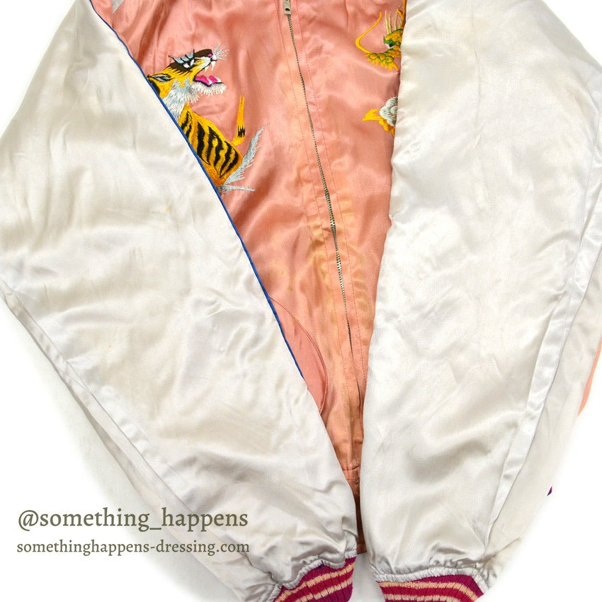 1940s- JAPAN SOUVENIR JACKET (Sukajan) with patch pockets, hawk, tiger, and dragon design, SPEED zipper...