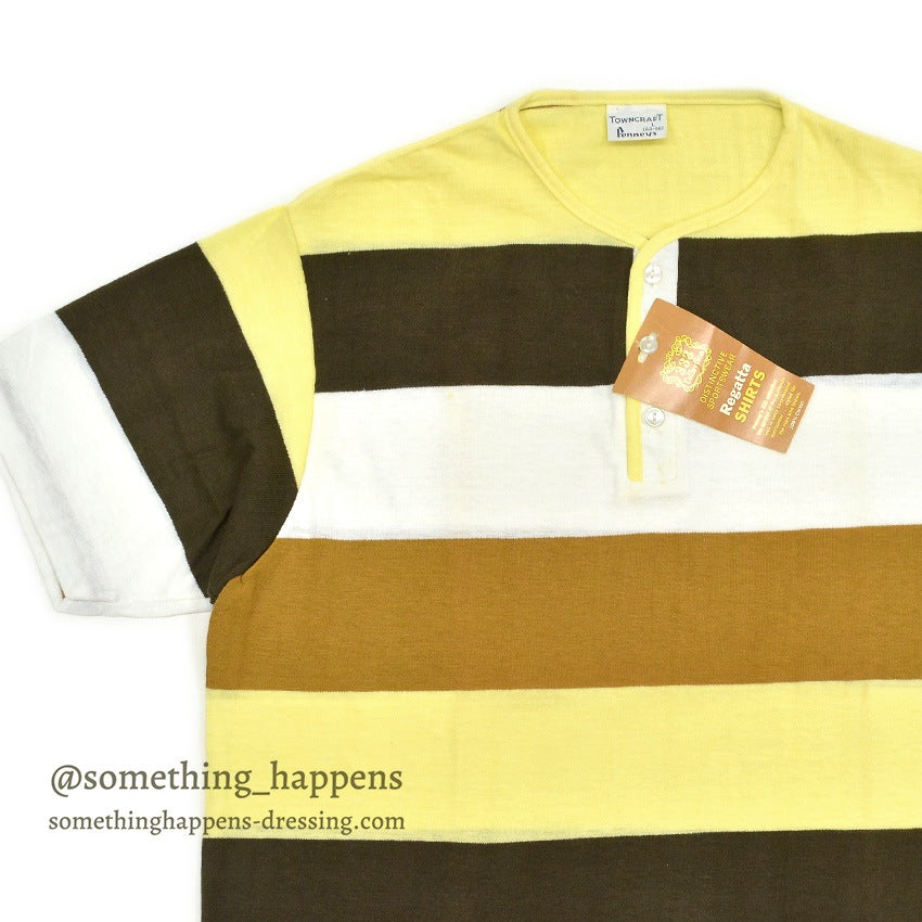 1960's DEADSTOCK TOWNCRAFT PENNEY'S WIDE BORDER HENLEY NECK T-SHIRT ... L
