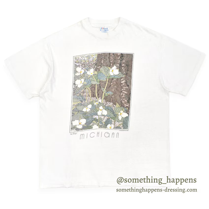 1990's HANES MICHIGAN FLORAL ART PRINT T-SHIRT...L