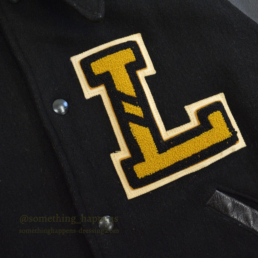 1950's BLACK WOOL & LEATHER LETTERMAN JACKET...
