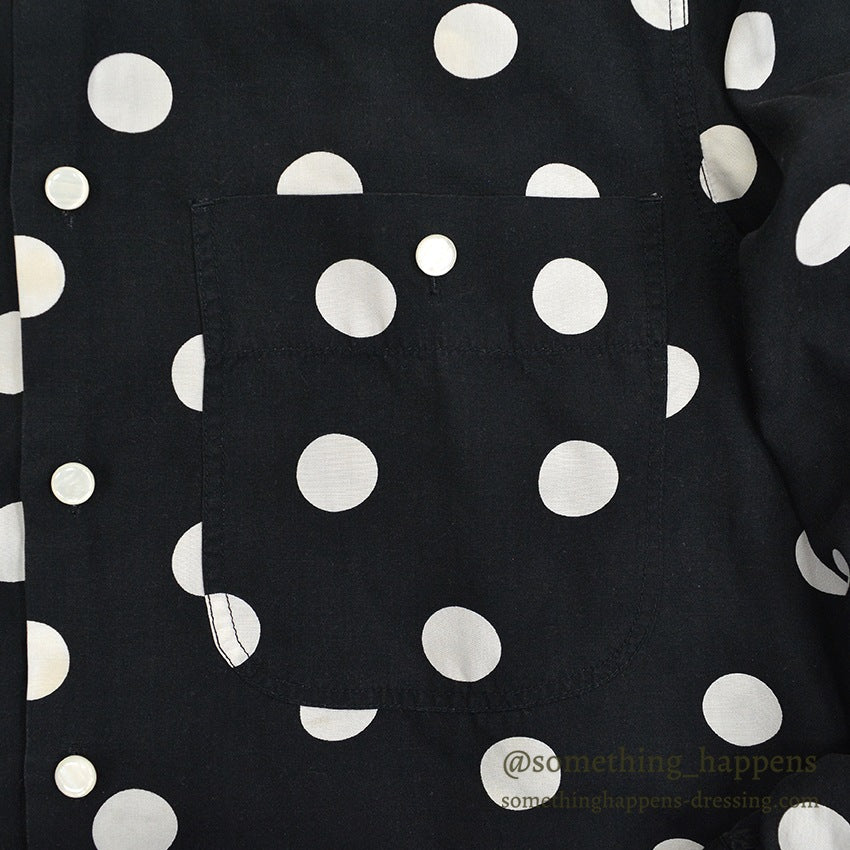 1990's LIZ WEAR DOTS RAYON SHIRT BLACK/WHITE...S
