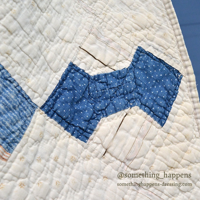 ANTIQUE BOWTIE INDIGO CALICO PATCHWORK CRIB QUILT... 122cm/100cm