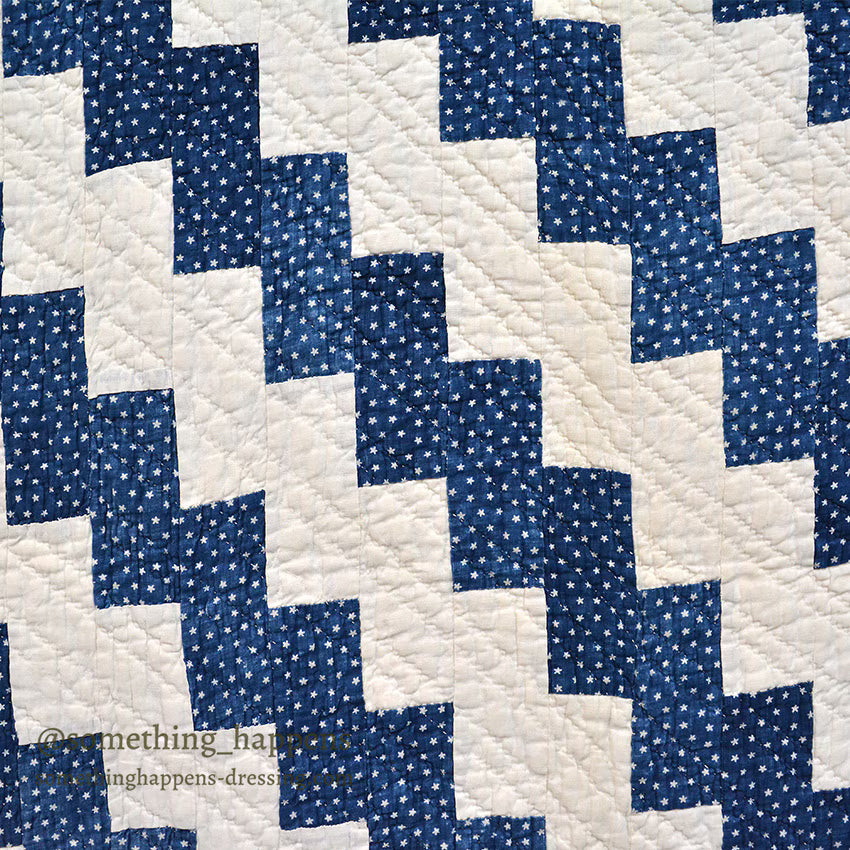 ANTIQUE LIGHTNING STREAK ZIG ZAG INDIGO STAR CALICO PATCHWORK QUILT... 195cm/120cm
