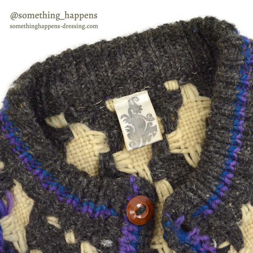 OLD ECUADOR HAND MADE WOOL KNIT CARDIGAN...