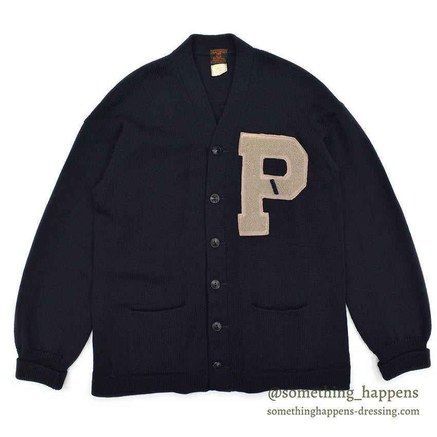 1940's CHAMPION 'P' DARK NAVY WOOL CARDIGAN COAT ... Fits like XL