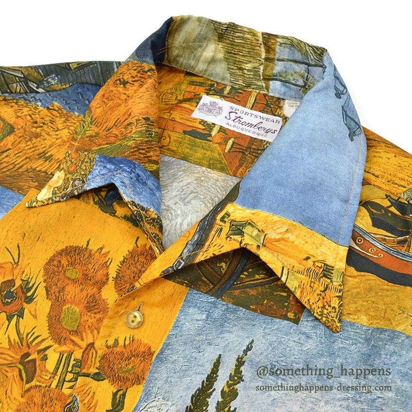 1970's STROMBERYS SPORTSWEAR ゴッホ ART PRINT L/S SHIRT ... M