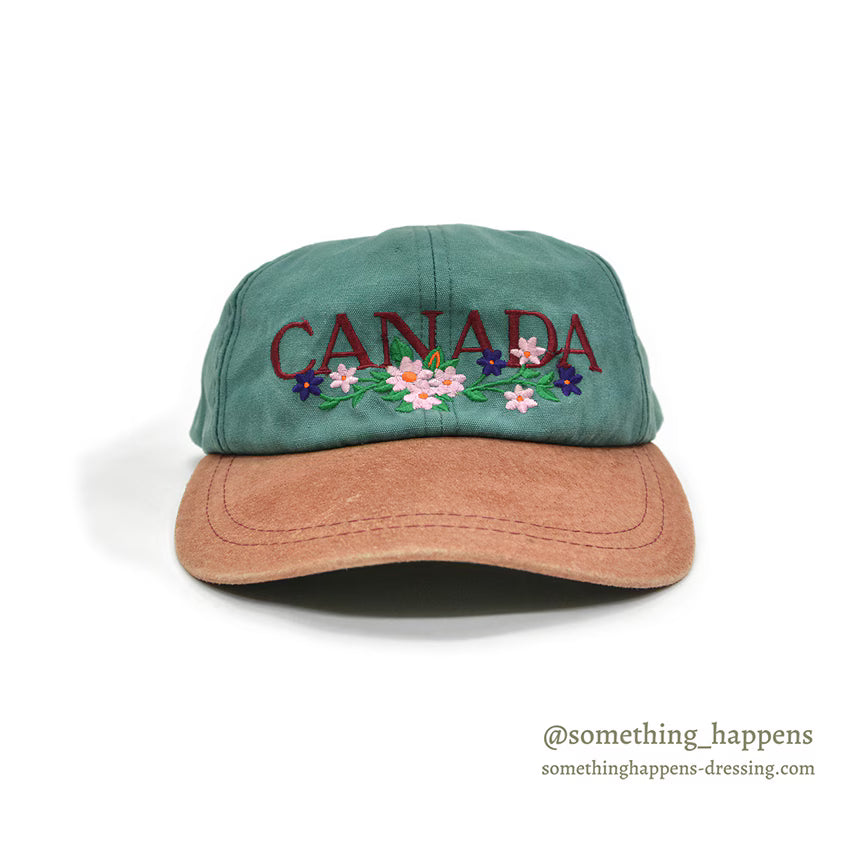 1990's~ CANADA VICTORIA FLOWER EMBROIDERY SOUVENIR CAP...